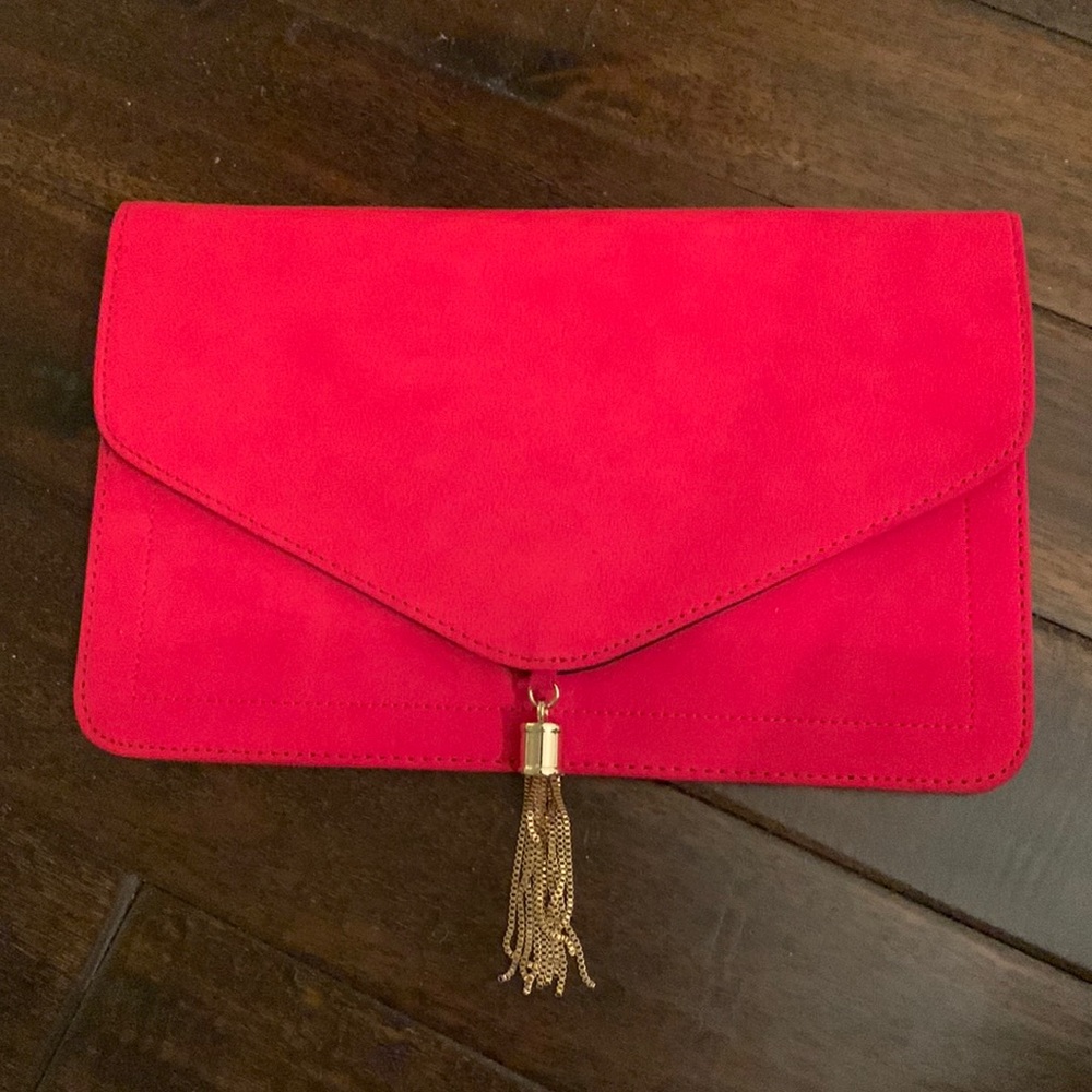 ASOS Red suede Envelope Clutch with ahold Tassel Detail